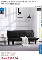 B2208 BSHTI 63.8 Futon Sofa Bed Black Faux Suede