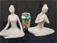 Pair of White Lady Sitting Figures