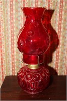 L E Smith Moon and Stars ruby red oil lamp