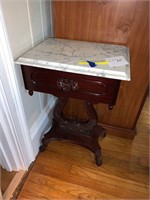 MARBLE TOP LYRE TABLE AS IS