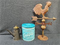 Home Style Cookie Tin, Rooster Weather Van