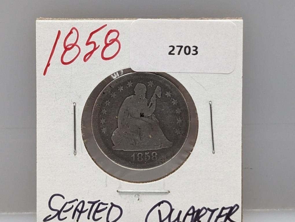 1858 90% Silver Seated Quarter