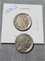 1936-S & 2937 Buffalo Nickels, clear dates!