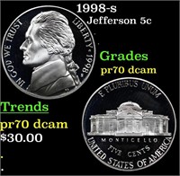 Proof 1998-s Jefferson Nickel 5c Grades GEM++ Proo