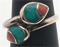 Silver Ring W Red & Blue Stones