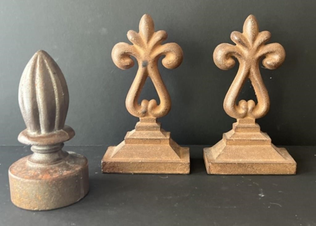 Wrought Iron Bookends and Finial
