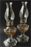 Pair of Pressed Glass Kerosene Lamps,