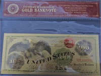 $100 US 24K Gold Plated Fantasy Note