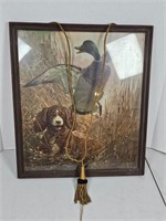 Old Framed dog and goose print. 17x15