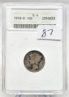 1916-D Dime ANACS G 4