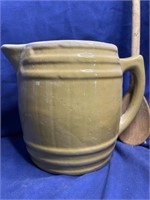 Crock Stoneware Yellow Pitcher and wooden spoon