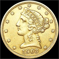 1903-S $5 Gold Half Eagle CLOSELY UNCIRCULATED