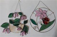 Pair Of Large Stain Glass Sun Catchers 10"