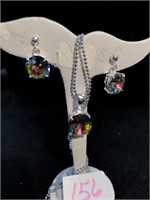 Mystic topaz necklace and earring set on silver