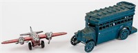 2 Toys Cast Iron Model Bus & Airplane