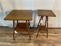 2pc Antique Oak 2 Tier Side Tables Mismatch