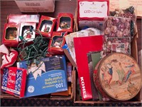 Two boxes of Christmas items including light