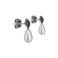 Freshwater Pearl & Marcasite Drop Earrings