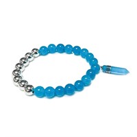 Blue Quartz with Hex Charm Stretch Bracelet