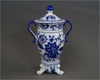 Bombay Blue on White Porcelain 13" Urn with Lid