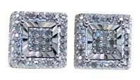 Princess Cut Pave' Diamond Stud Earrings