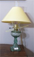 Green Glass Lamp With Chimney And Shade