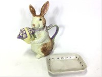 Longaberger Rabbit Tea Pot & Dish