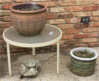 24" Table, Planters and Geode Rock