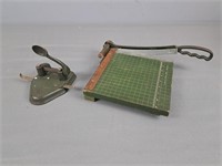2 Pc Vintage Paper Cutter And & Hole Punch