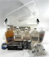 Assortment of Epoxy Paint Supplies & Tote