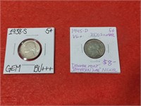 (2) Jefferson War Nickels 35% Silver