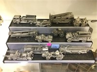 COLL. OF PEWTER FIRE TRUCKS W/DISPLAY