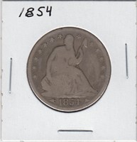 US Coins Seated Liberty Half Dollar 1854