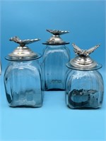Set Of Glass Canisters With Butterfly Lids