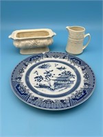 Blue Décor Plate And Vintage Pottery Items