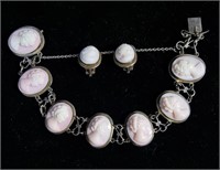 STERLING SILVER CARVED CAMEO EARRINGS & BRACELET