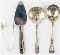 Sterling Silver Spoons, tongs, and Server