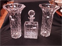 Three pieces of contemporary cut glass: pair of