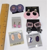 Vintage Pierced Earrings - Pink & Purple