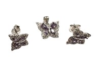 Silver Amethyst Austrian Crystal Butterfly Set