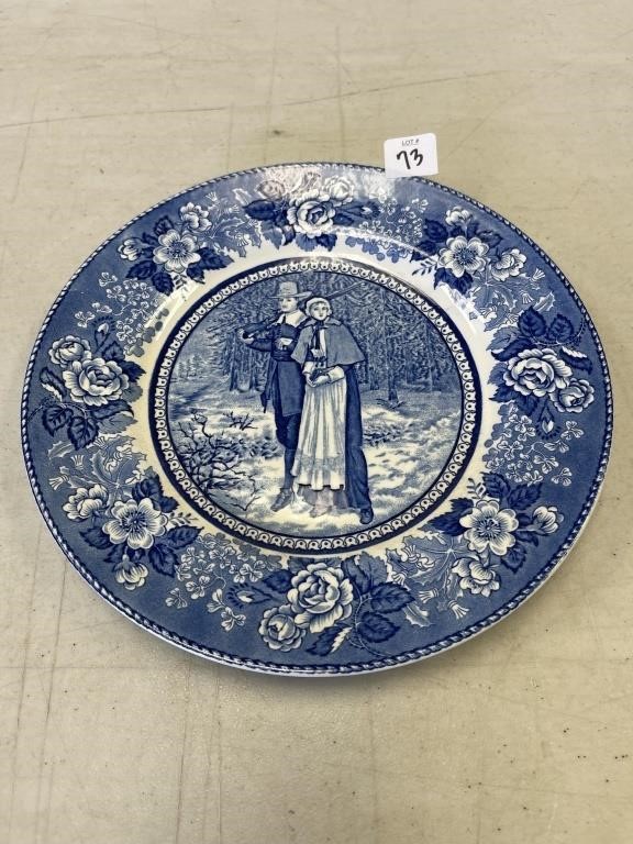 STAFFORDSHIRE BLUE TRANSFER JOHN ALDEN & PRISCILLA