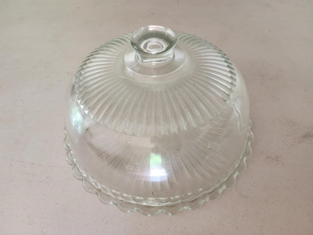 Glass  cake plate 11" wide marriots country club