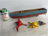 Old vintage toys and wooden sailboat(no sail)