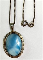 18" Sterling Box Chain/Signed Sterling Larimar Pen