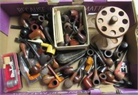 Large lot of antique smoking pipes with stand and