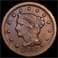 1847 Braided Hair Large Cent - AU Stunner!