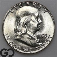 1955 Franklin Half Dollar, Gem BU FBL Bid: 58