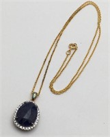 Natural Sapphire Pendant On Sterling Chain