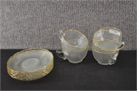 4 Jeannette Harp Crystal Cups & Saucers