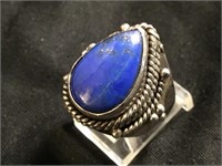 Sterling  &Lapis W/Pyrite Matrix Teardrop Ring